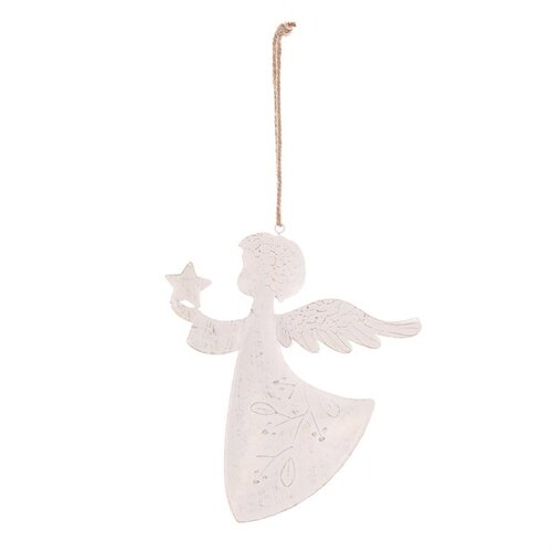 Підвісна різдвяна прикраса Ангел 2 шт., метал, білий