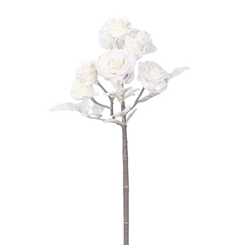 Штучна гілочка Троянда з блискітками, кремова, 39 см
