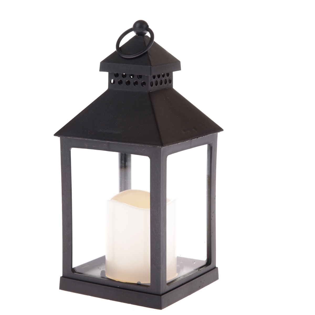 Lampion z lampką LED Vintage czarny, 10 x 20 x 10cm, ciepła biel, plastik