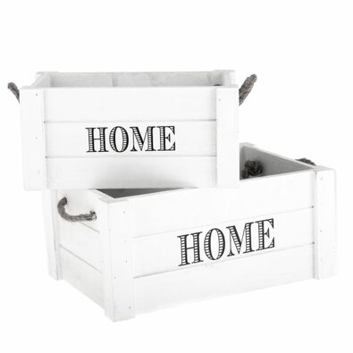 Set de cutii decorative din lemn Home 2 buc, alb