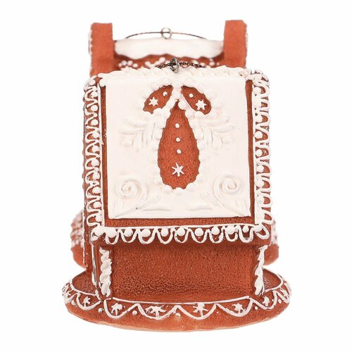 Vianočná dekorácia perníkový domček so zasneženou strechou, závesný, polyresin, LED