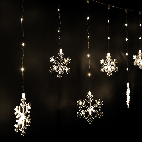Kurtyna świetlna zewnętrzna Snowflakes, 200 x 60 cm, LED ciepła biała timer, 8 funkcji, na baterie