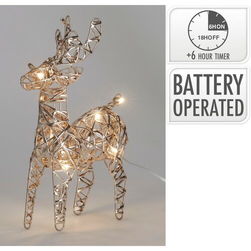 Świąteczny renifer świecący Champagne, 21 x 14 cm,30 diod mikro LED, na baterie