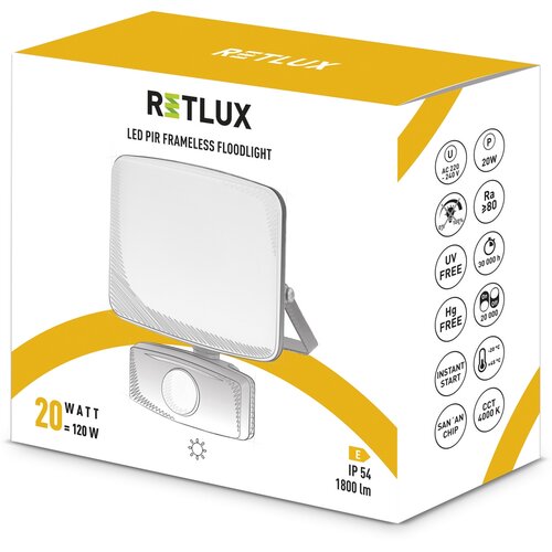 Retlux RSL 251 LED reflektor s PIR senzorem, 133 x 145 x 62 mm, 20 W, 1800 lm