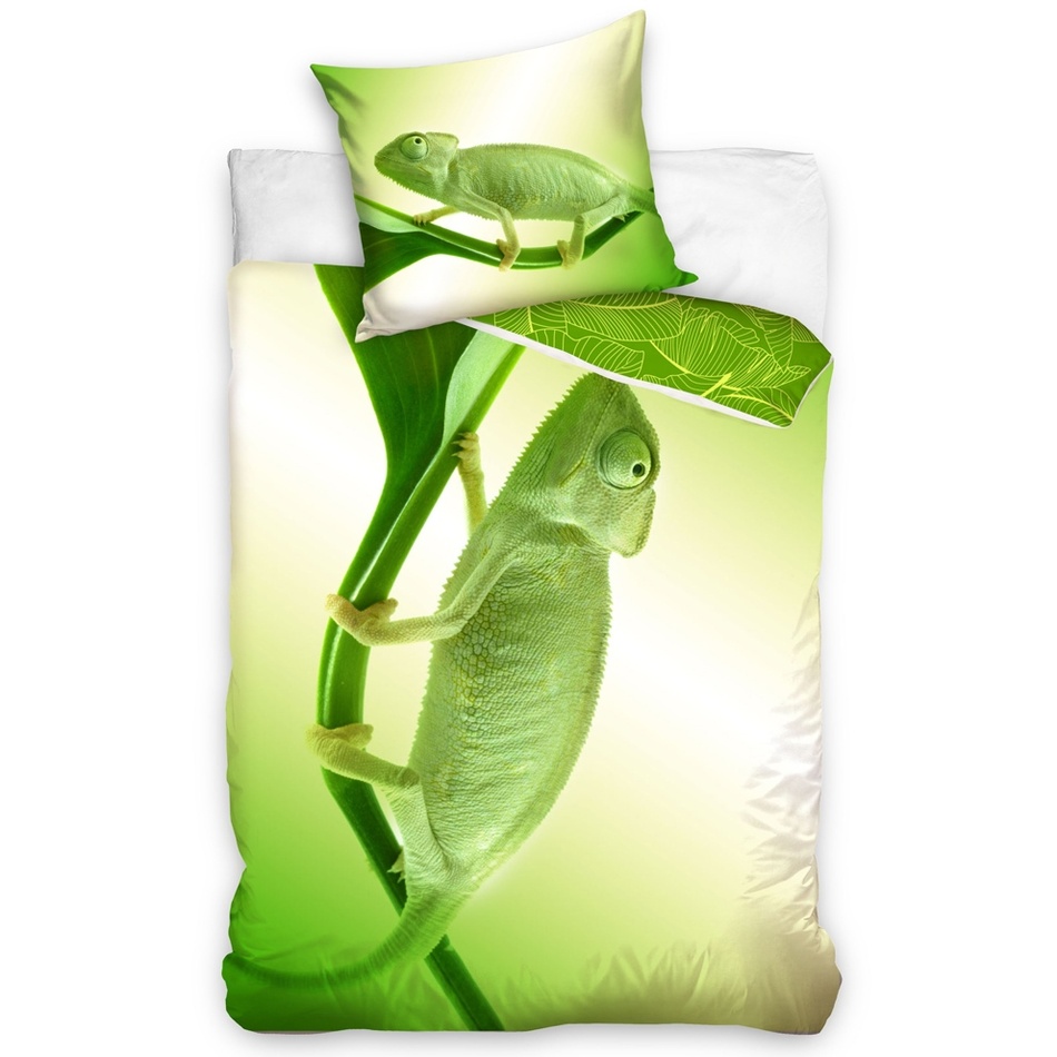 Poza Lenjerie de pat din bumbac Cameleon verde, 140 x 200 cm, 70 x 90 cm