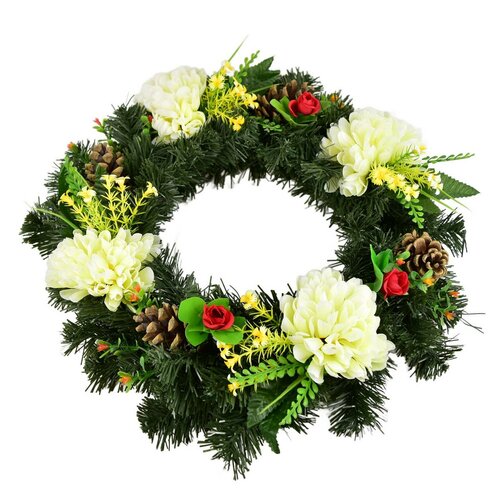 Dušičkový veniec Krémové chryzantémy, 35 cm