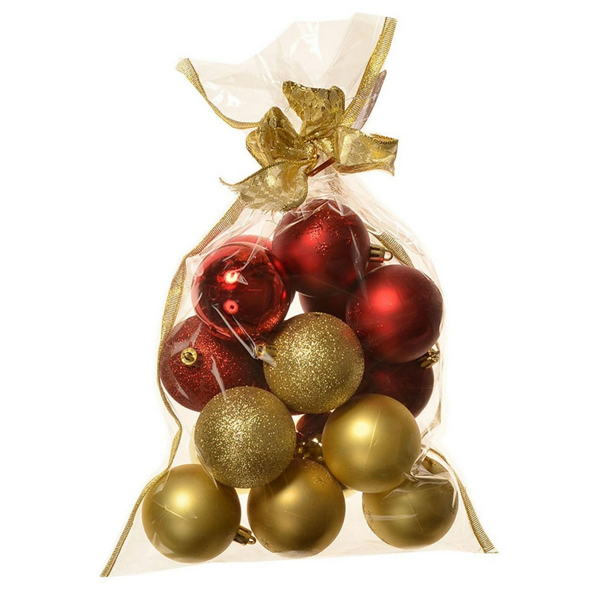 Sada vánočních ozdob Becca, 16 ks, pr. 6 cm, zlatá a červená