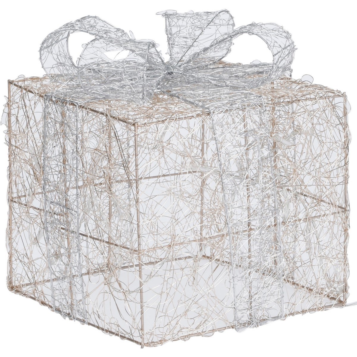 Vánoční drátěná dekorace Gift zlatá, 15 LED