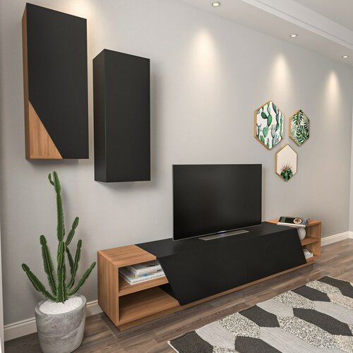 Zebra Black and Teak TV-asztal szekrénnyel