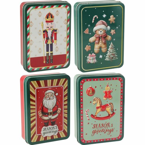 Set mit 4 Weihnachtsblechdosen, 13,4 × 9,5 × 3,7 cm