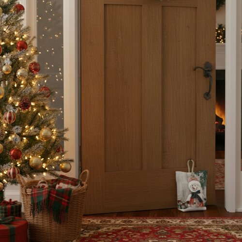 Stopper de ușă de Crăciun Om de zăpadă roșu, 22 x 23 cm