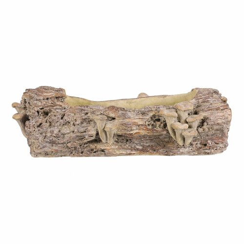Beton-Übertopf  - Blumenkasten, Holz mit Pilzen, 41 x 19 x 13 cm, braun