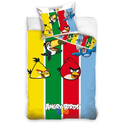 Angry Birds Stripes gyerek pamut ágyneműhuzat, 140 x 200 cm, 70 x 80 cm