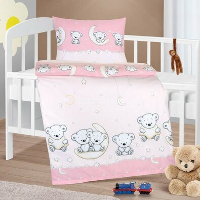 Bellatex Baumwollbettwäsche für Kinderbetten Agata Bär rosa, 90 x 135 cm, 45 x 60 cm