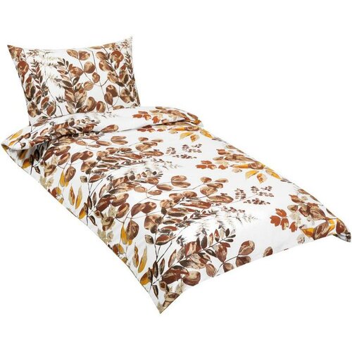 Bellatex Бавовняна постільна білизна Листя коричневий, 140 x 200 см, 70 x 90 см