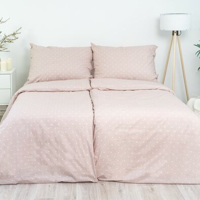 Stanex Lenjerie de pat din bumbac cu buline roz, 140 x 220 cm, 70 x 90 cm