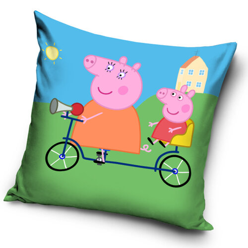 Față de pernă Purcelușa Pepina Pe bicicletă , 40 x 40 cm