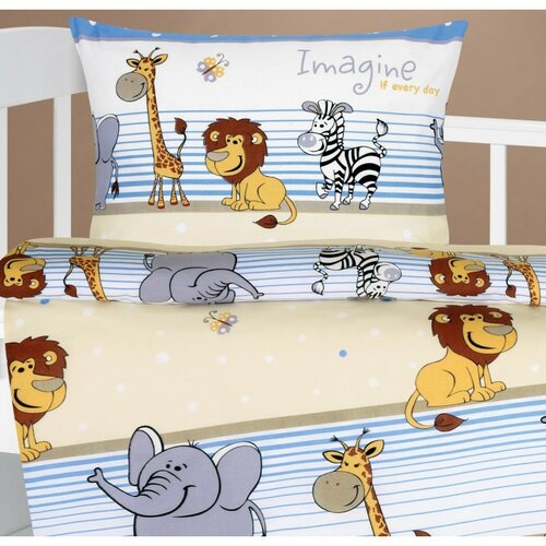 Bellatex Otroško bombažno posteljno perilo Agáta Safari modra, 90 x 135 cm, 45 x 60 cm