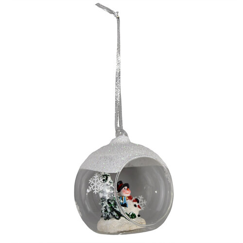 Hóember karácsonyi függeszthető dekoráció, átlátszó, átmérő: 8,5 cm