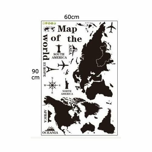 Samolepiaca dekorácia Mapa sveta dominanty, 120 x 60 cm