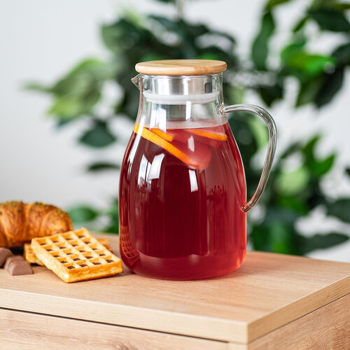 4Home Sklenený džbán s viečkom Bamboo Hot&Cool, 1,7 l