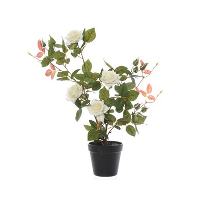 Trandafir artificial în ghiveci, alb, 50 cm