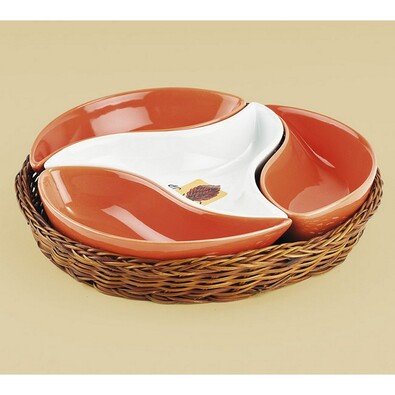 Keramické servírovacie misky v košíku 4 diely