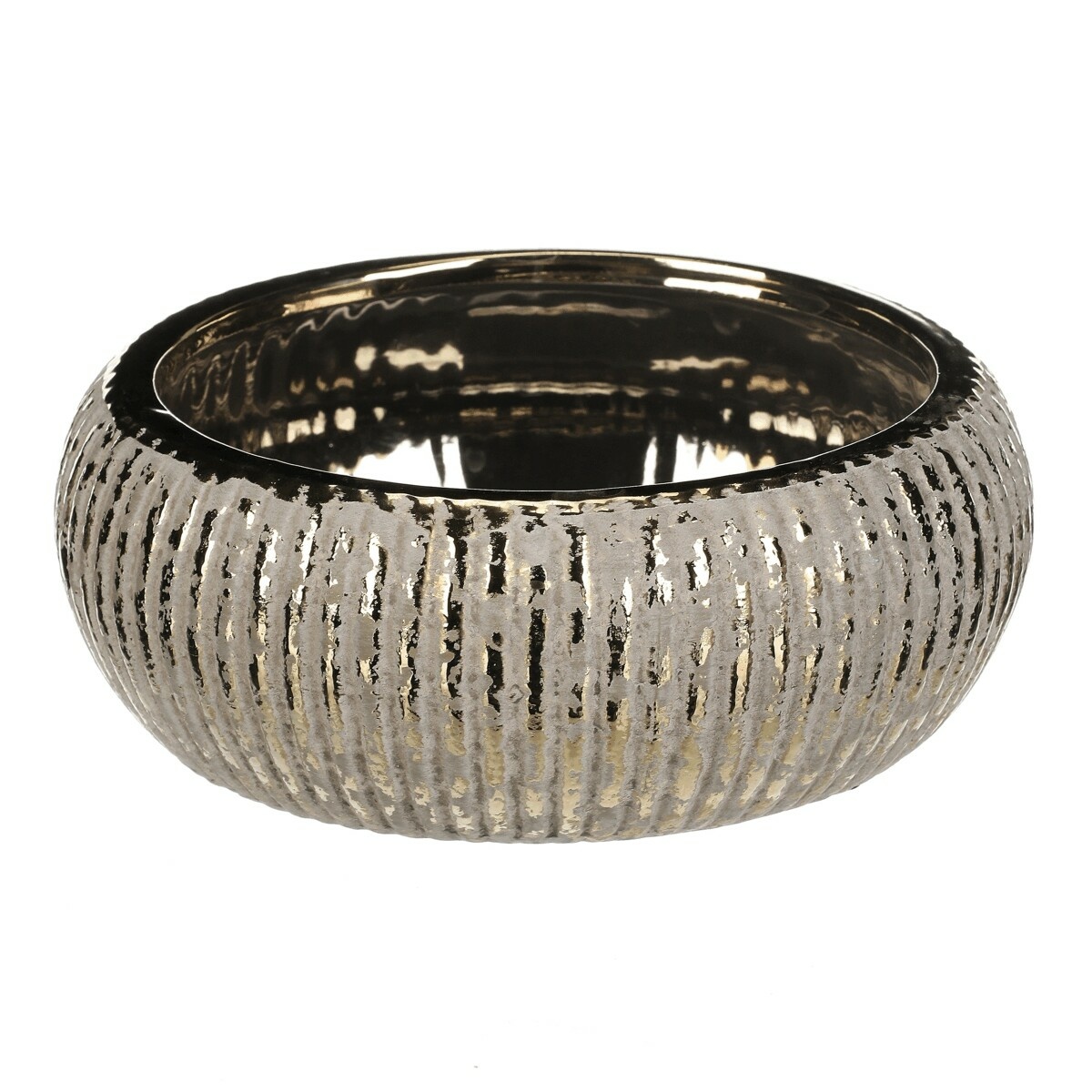 Nízký keramický obal na květináč GILDED RIBS, zlatá