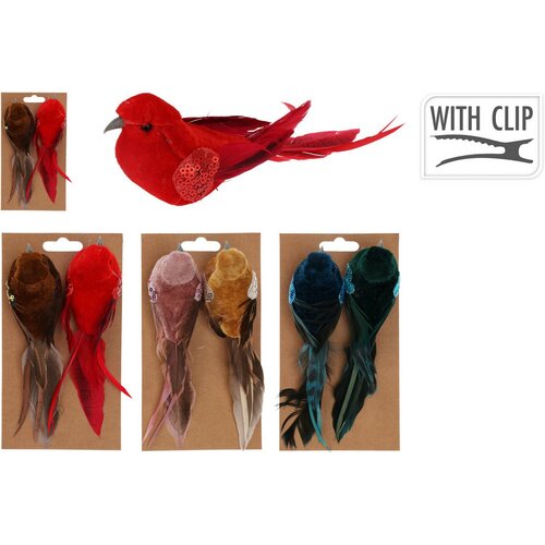 Pasăre pe clip set de 2 buc, maro / roșu , 17 x 5,5 x 4,5 cm