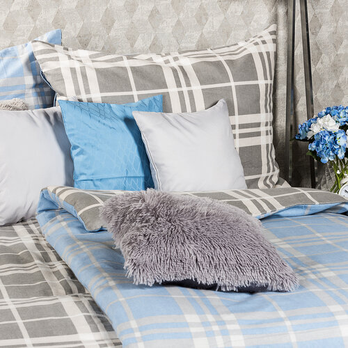4Home Фланелева постільна білизна Синя клітинка, 160 x 200 см, 70 x 80 см