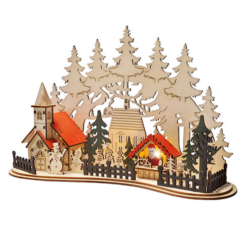 Solight LED Weihnachtsstadt mit Kirche, 30 x 19cm, 2x AAA