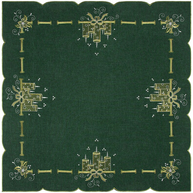 Obrus świąteczny Świeczki zielony, 85 x 85 cm