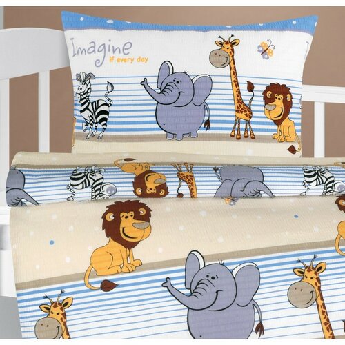 Bellatex Otroška krep posteljnina Agáta Safari modra, 90 x 135 cm, 45 x 60 cm