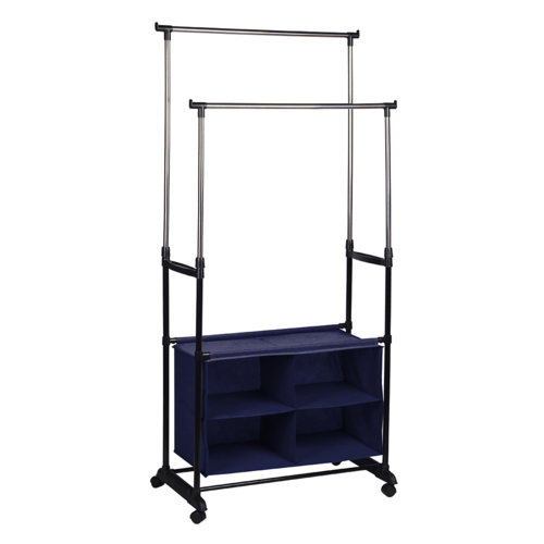 Zweireihiger Kleiderständer mit Box SANDOR, schwarz