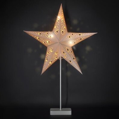 Solight LED vánoční hvězda se stojánkem, bílá, 45 cm, 10x LED, 2x AA