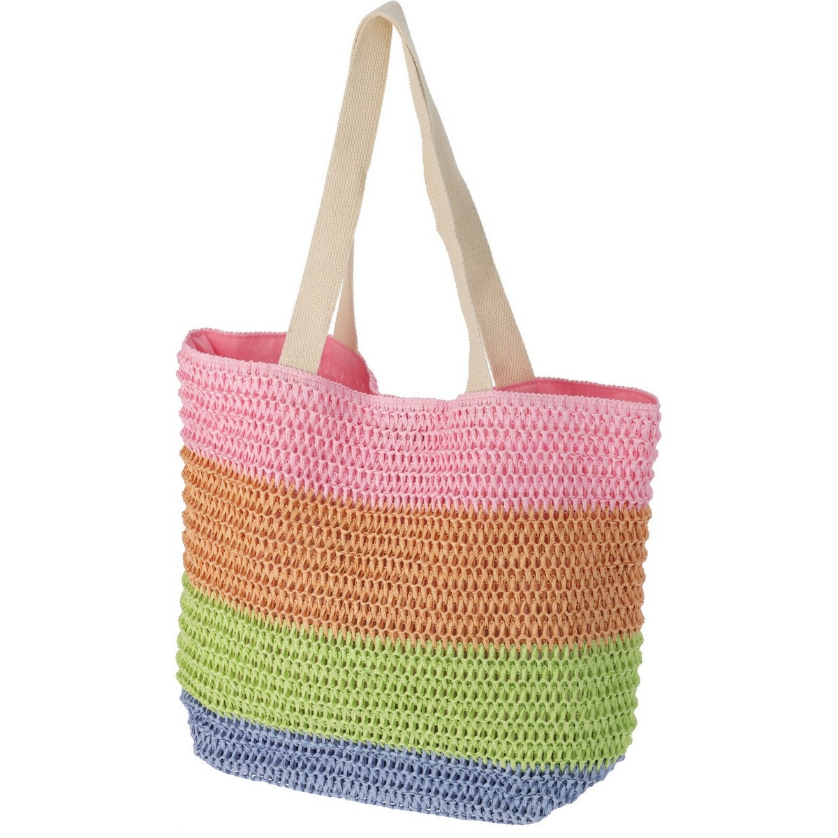 Torba plażowa w paski 47 x 15 x 38 cm, różowa