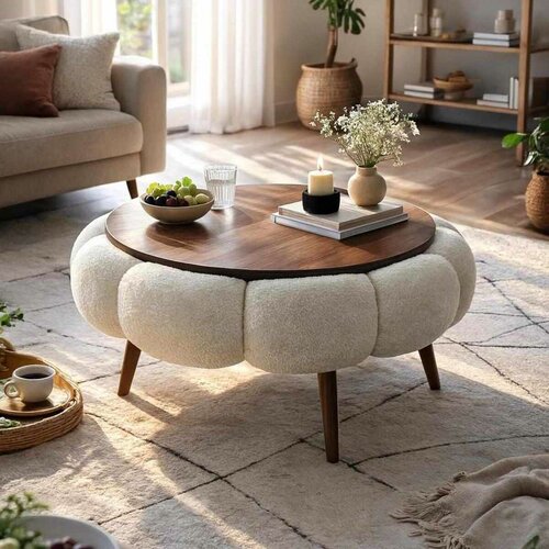 Odkládací čalouněný stolek Daisy 60 White Walnut