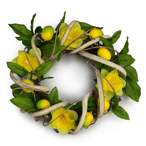 Narcis húsvéti rattan koszorú, 22 cm