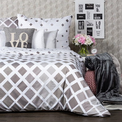 4Home Posteljnina Geometric siva mikro, 140 x 220cm, 70 x 90 cm