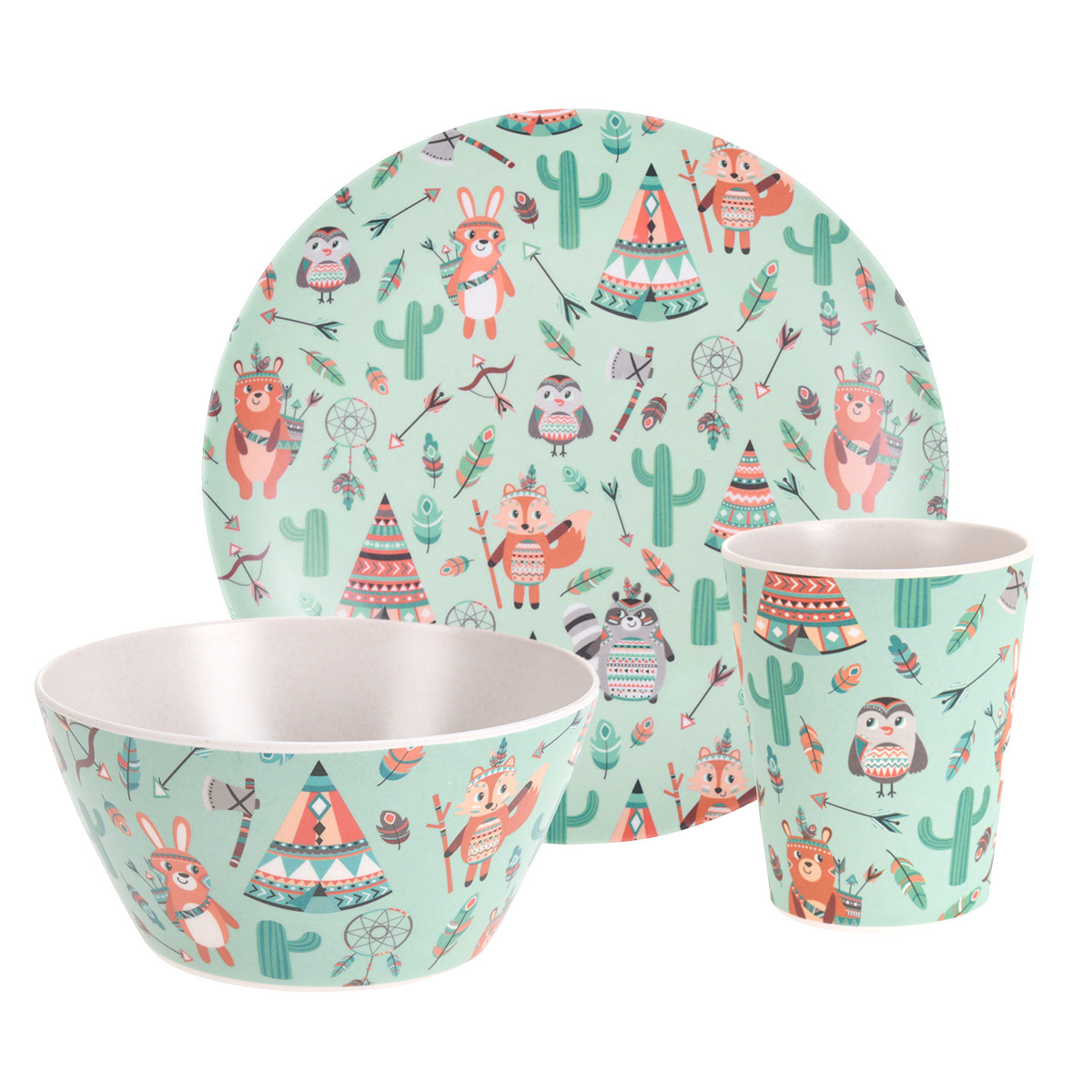 Detská jedálenská súprava Indian 3 ks, zelená