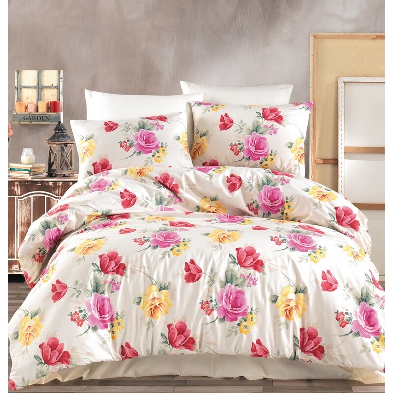 BedTex Bawełniana pościel Tulip kremowa, 220 x 200cm, 2 szt. 70 x 90 cm