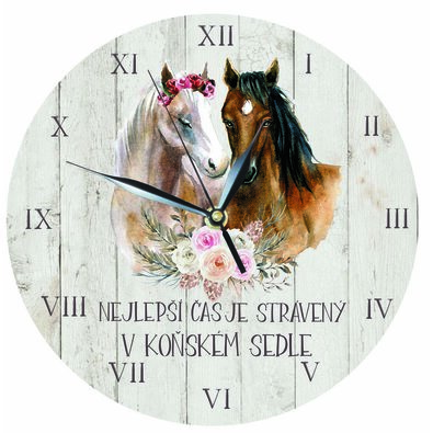 Bohemia Gifts Dřevěné hodiny - Pro milovníky koní, 24 cm