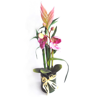 Művirág Orchidea és bambusz kompozíció
