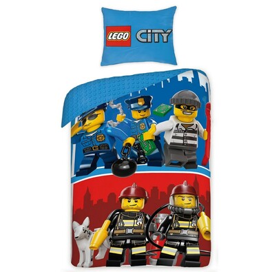 Lego City gyermek pamut ágyneműhuzat, lila, 140 x 200 cm, 70 x 90 cm