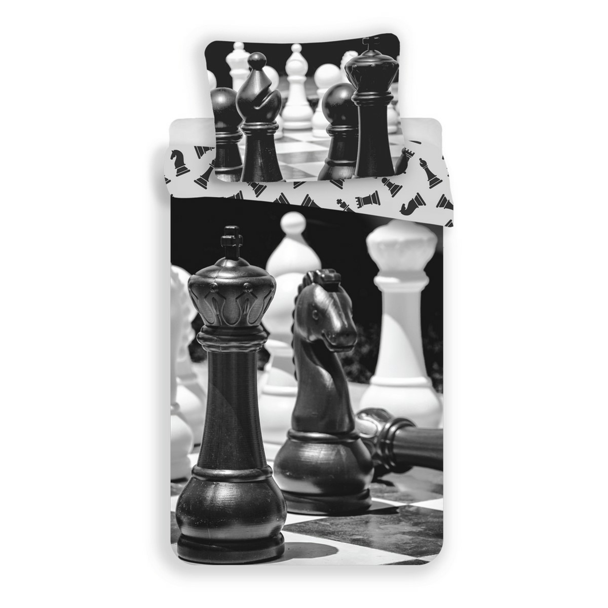 Levně Jerry Fabrics Bavlněné povlečení Šachy, 140 x 200 cm, 70 x 90 cm