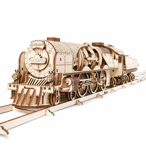 Ugears 3D drevené mechanické puzzle V-Express parná lokomotíva 4-6-2 s tendrom