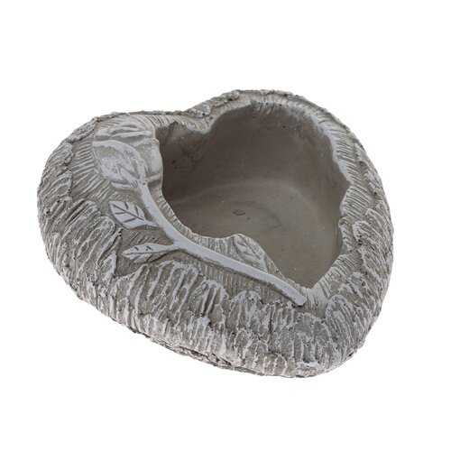 Betonübertopf Herz mit Zweig grau, 16 x 6,5 cm