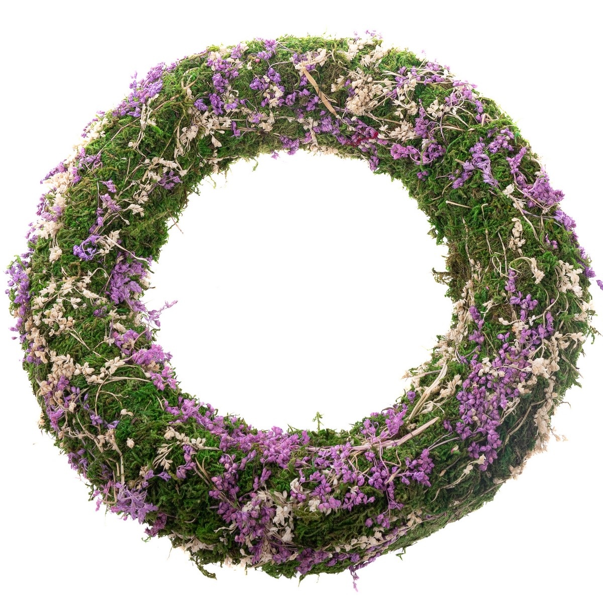 Měchový věnec se sušenými kvítky, fialová, 30 x 7 cm