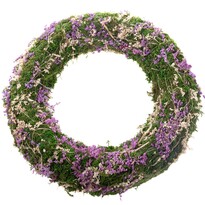 Coroană de mușchi cu flori uscate, violet, 30 x 7 cm