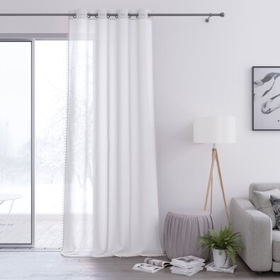 Restilo Gardine Pompons Eyelets weiß , 140 x 250 cm